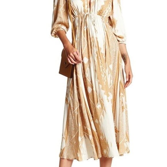 VaVa By Joy Han Freya Tan White Bohemian Drawstring Waist Maxi Dress Sma… - Picture 2 of 10